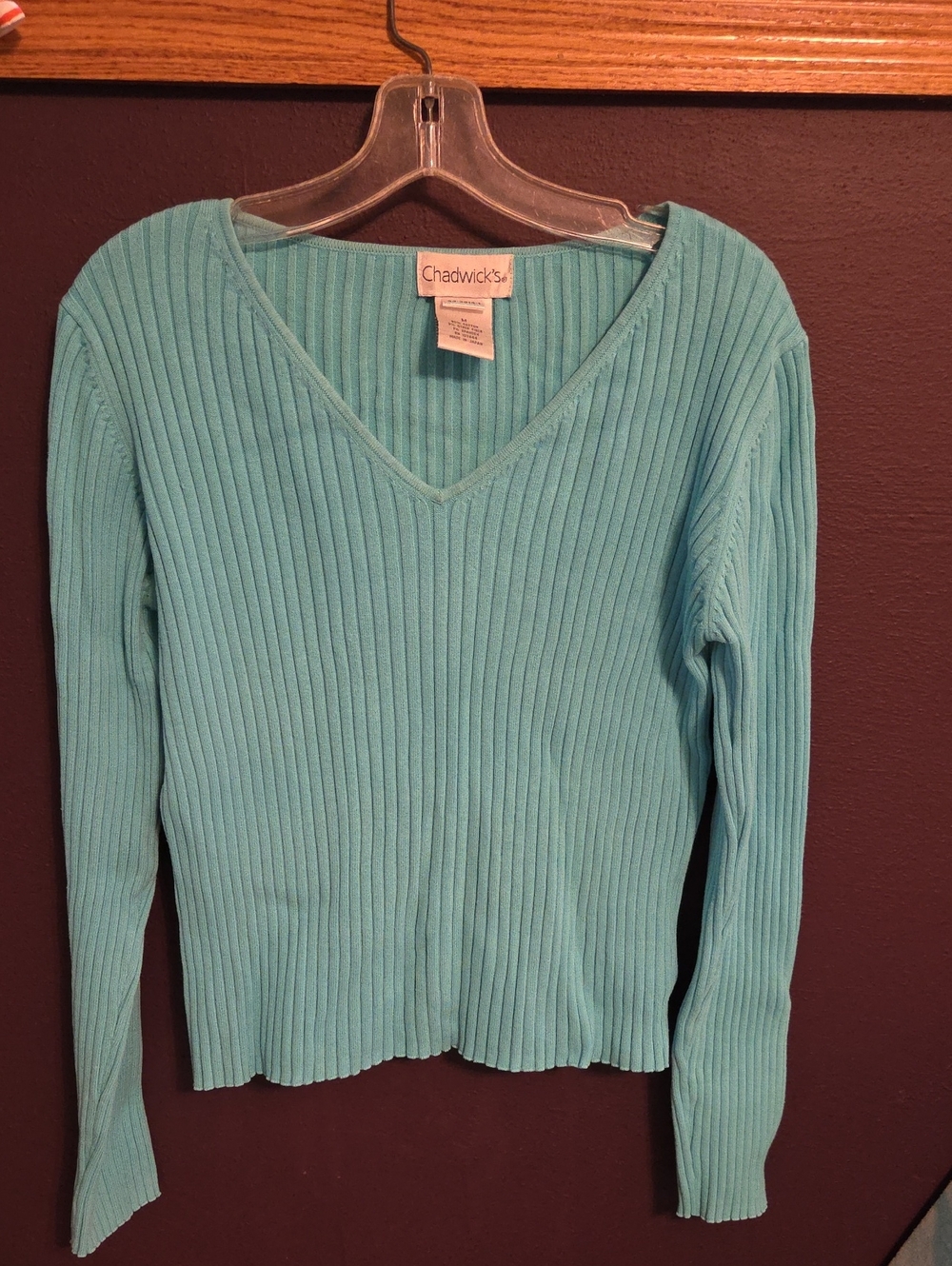 Chadwicks Women's Ribbed V-Neck Sweater - Aqua Blue